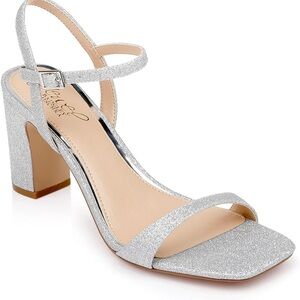 Jewel Badgley Mischka Silver Heels with Sparkly Finish